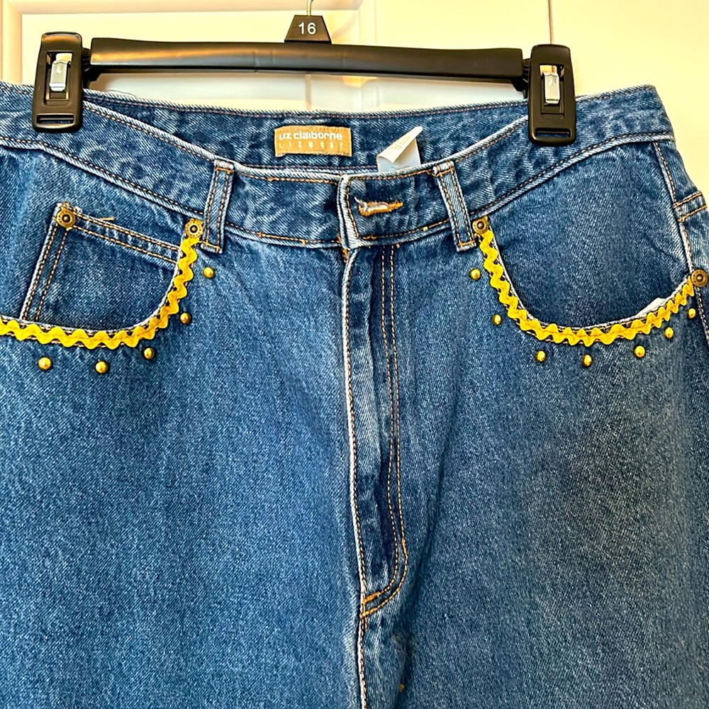 Ladies New Liz Claiborne Embellished Denim Jeans, sz 16